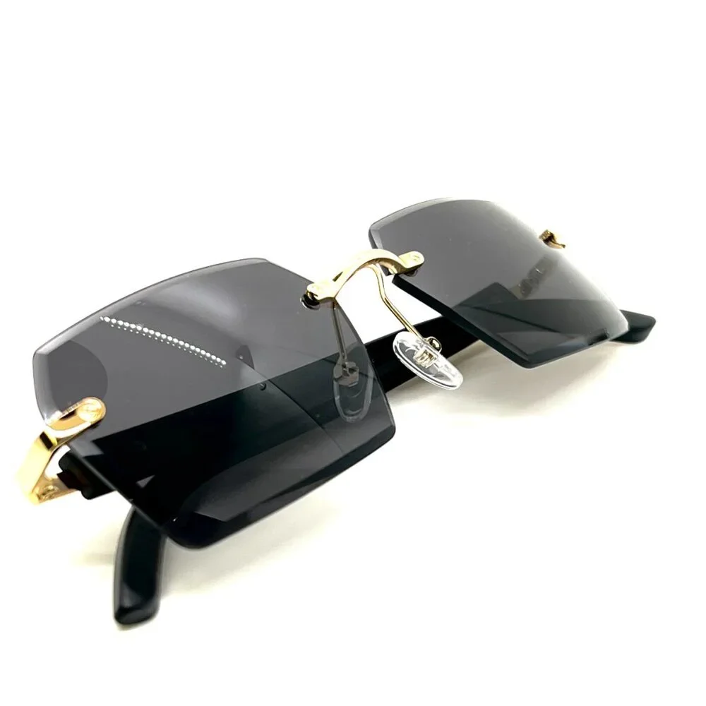 Men Sunglasses Trendy Black Lens Rectangular‎ Fashion Rapper Shades Gold Lentes